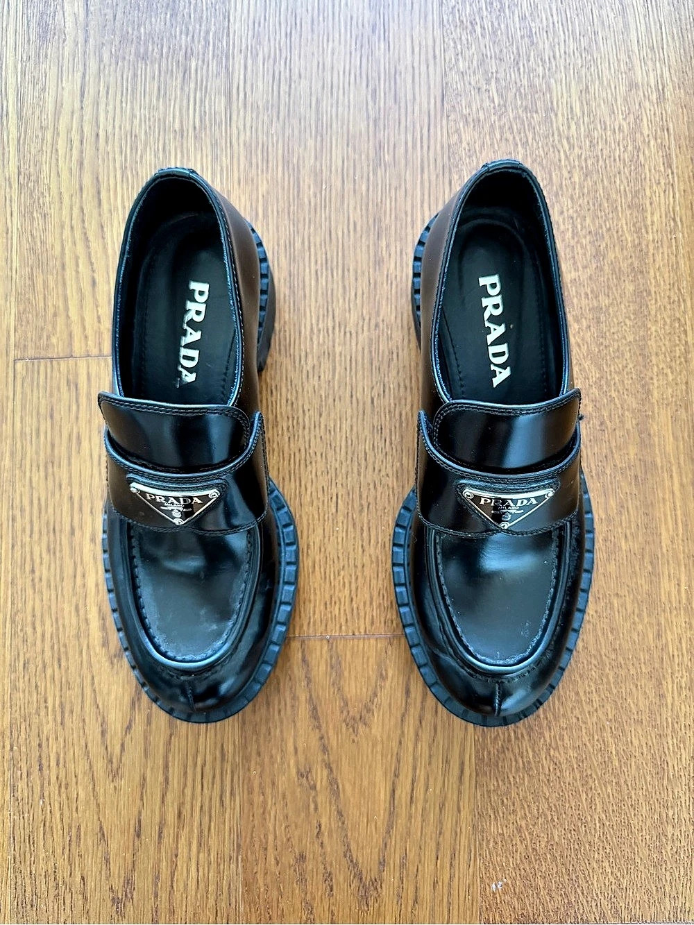 Prada Chocolate Leather Loafers Black 36.5
